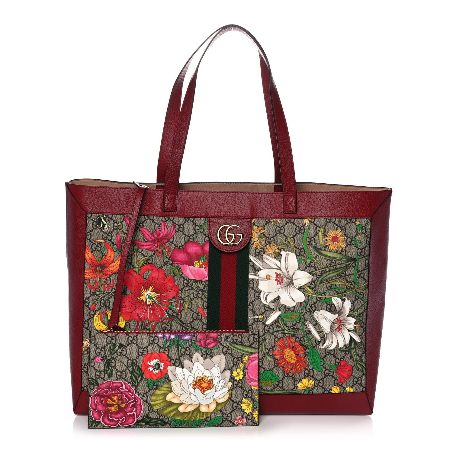 Gucci GG Supreme Monogram Flora Web Large Ophidia Tote Red 1 of 10