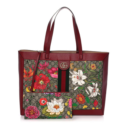Gucci GG Supreme Monogram Flora Web Large Ophidia Tote Red 1 of 10
