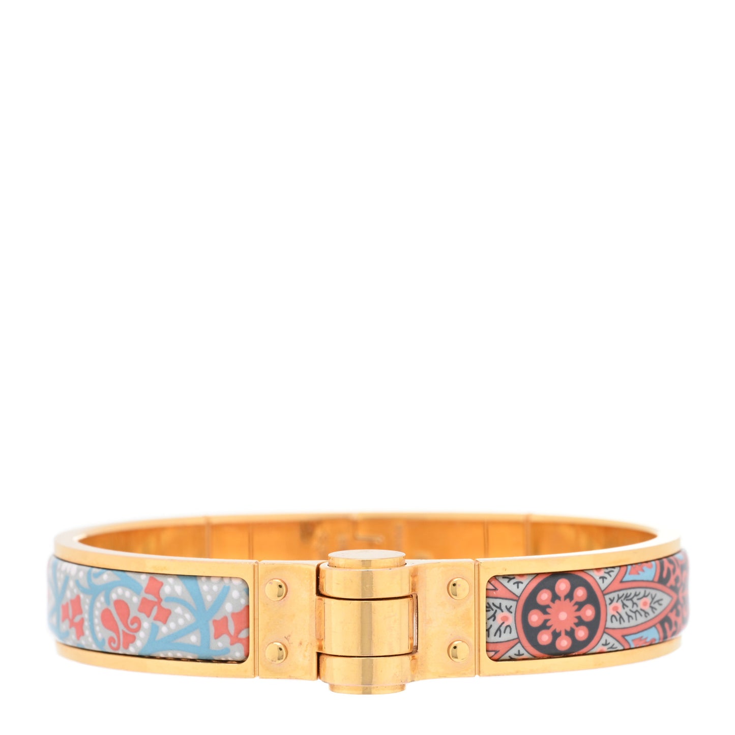 Enamel Printed Narrow Cachemire Fleuri Hinged Bracelet S Romantique