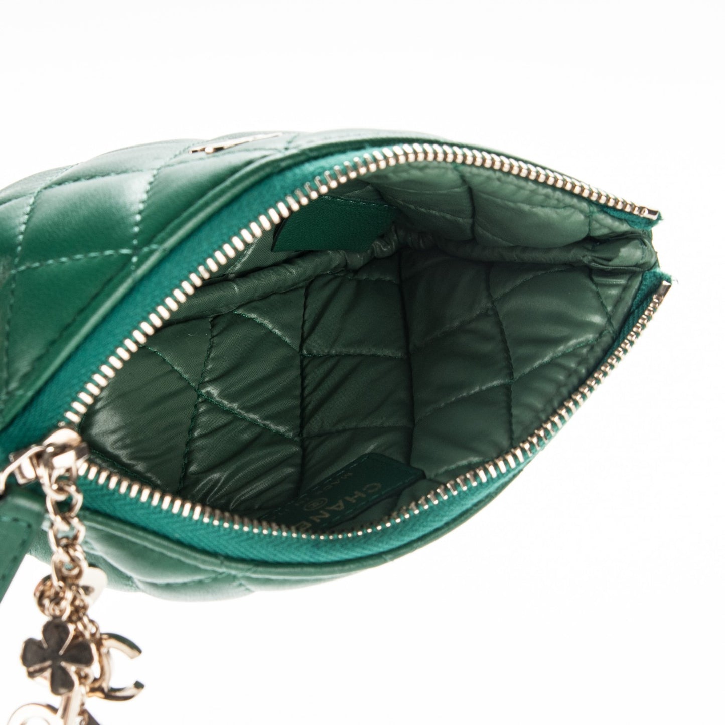 Lambskin Quilted Small Casino Cosmetic Case Green