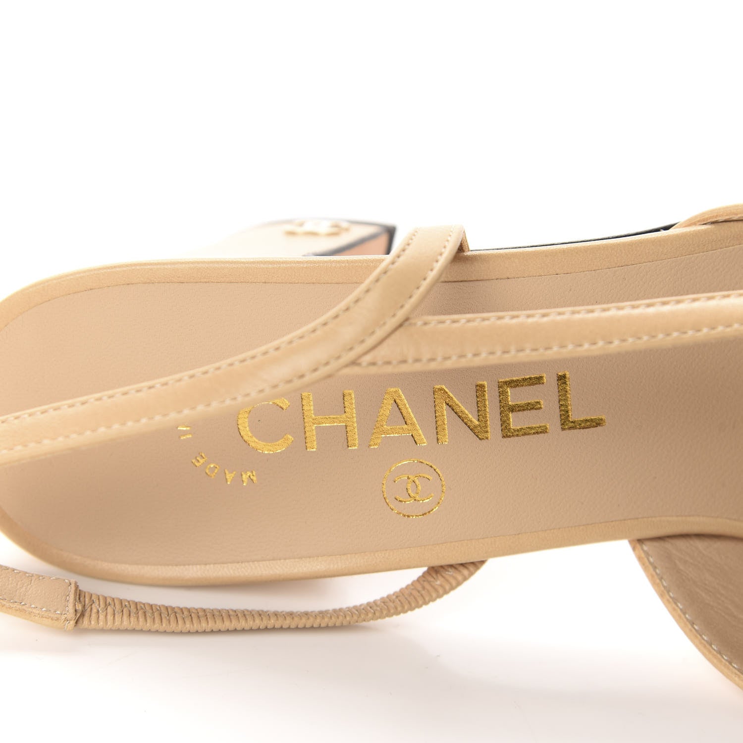 Chanel Goatskin Grosgrain Cap Toe CC Slingback Pumps 37.5 Beige Black 7 of 10