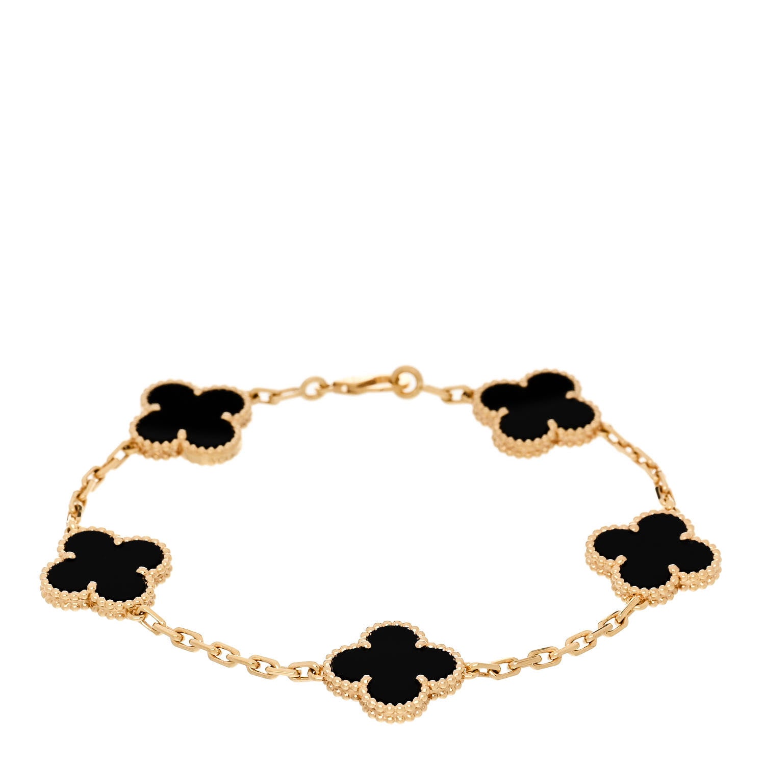 Van Cleef & Arpels 18K Yellow Gold Black Onyx 5 Motifs Vintage Alhambra Bracelet 1 of 5
