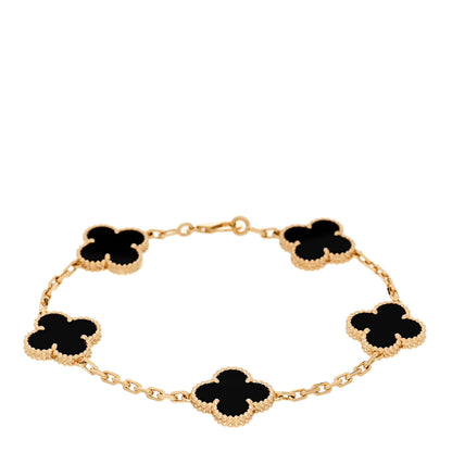 Van Cleef & Arpels 18K Yellow Gold Black Onyx 5 Motifs Vintage Alhambra Bracelet 1 of 5