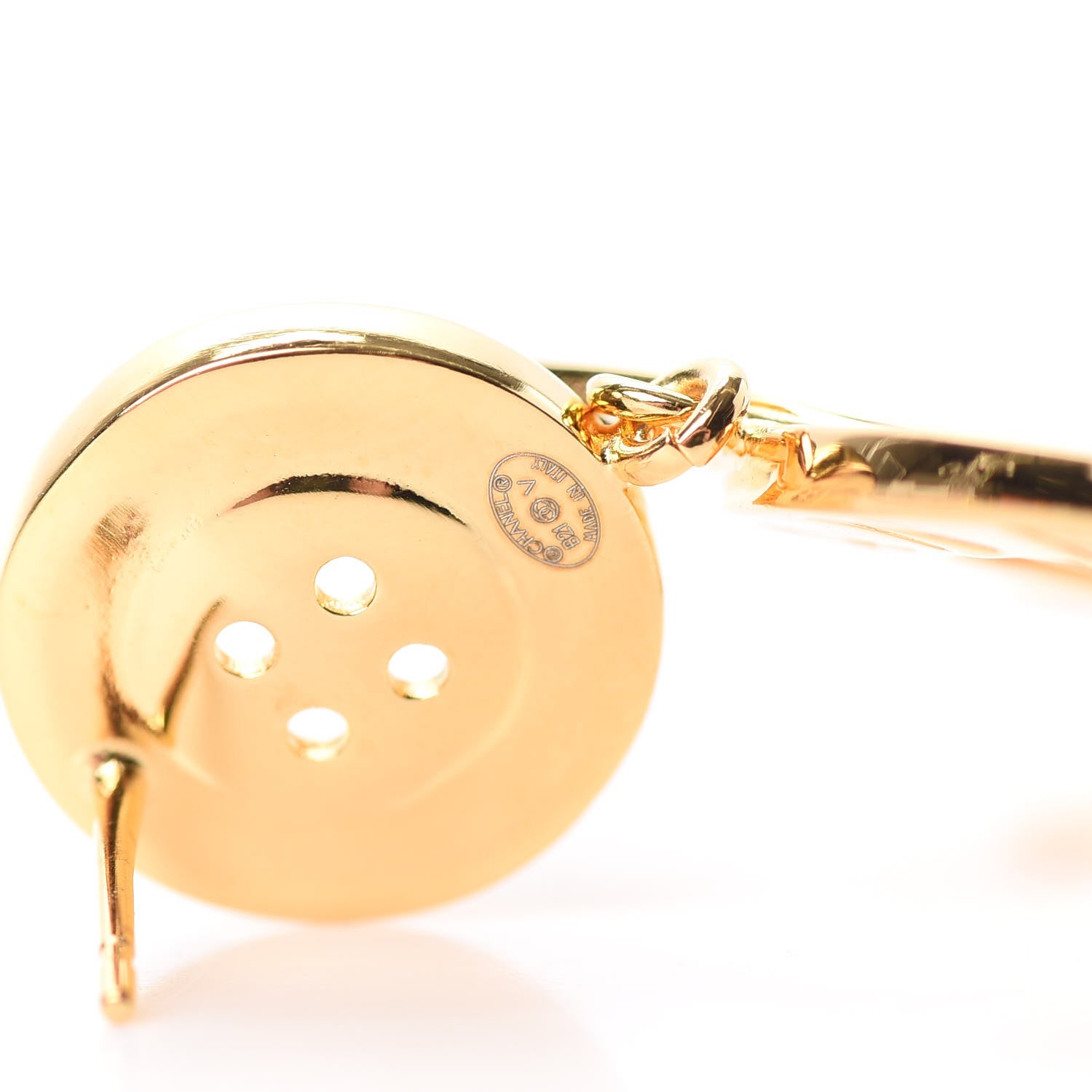 Chanel Metal Large Paris Button Earrings Gold 4 of 5