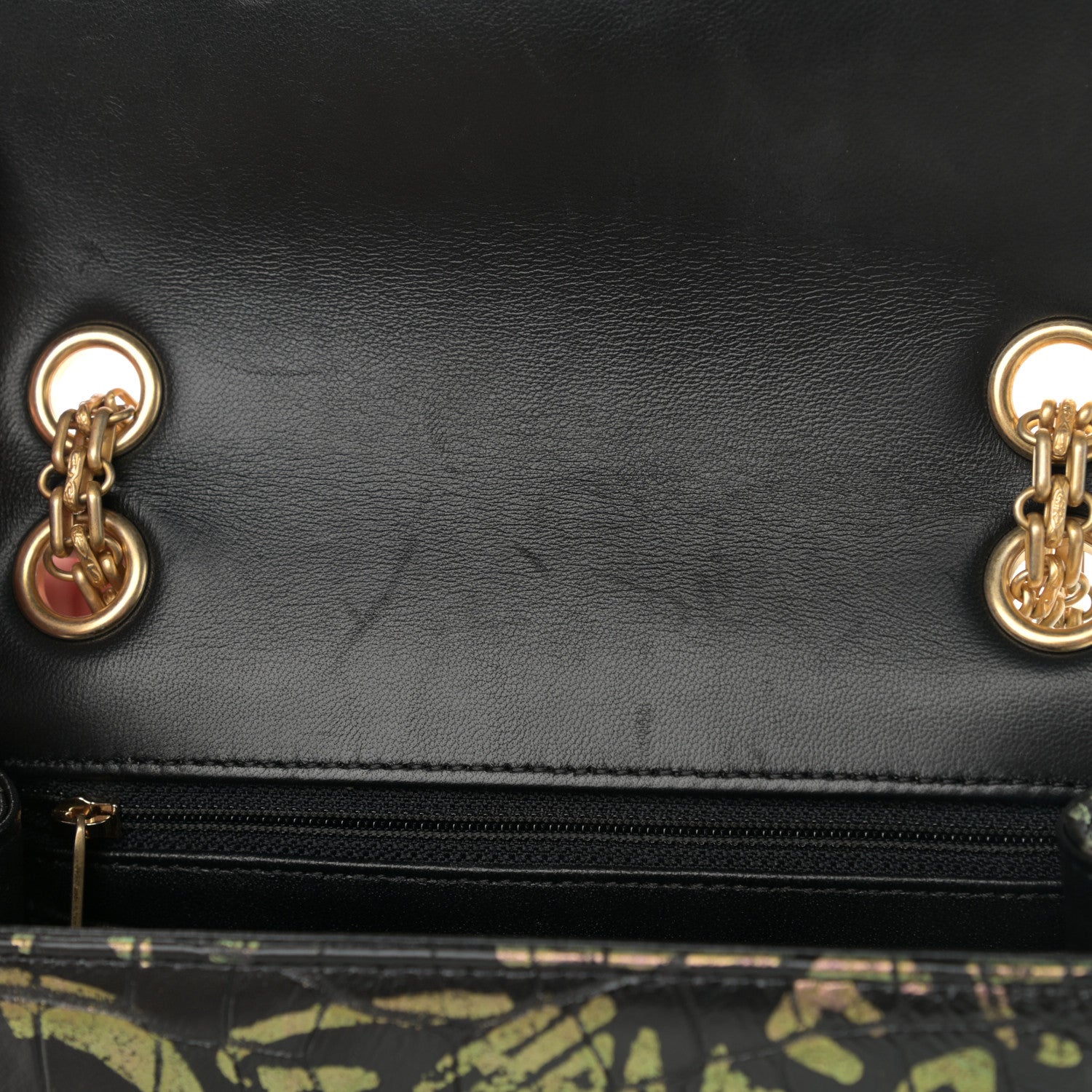 Chanel Calfskin Crocodile Embossed Graffiti 2.55 Mini Cocodile Reissue Flap Black Gold 11 of 13
