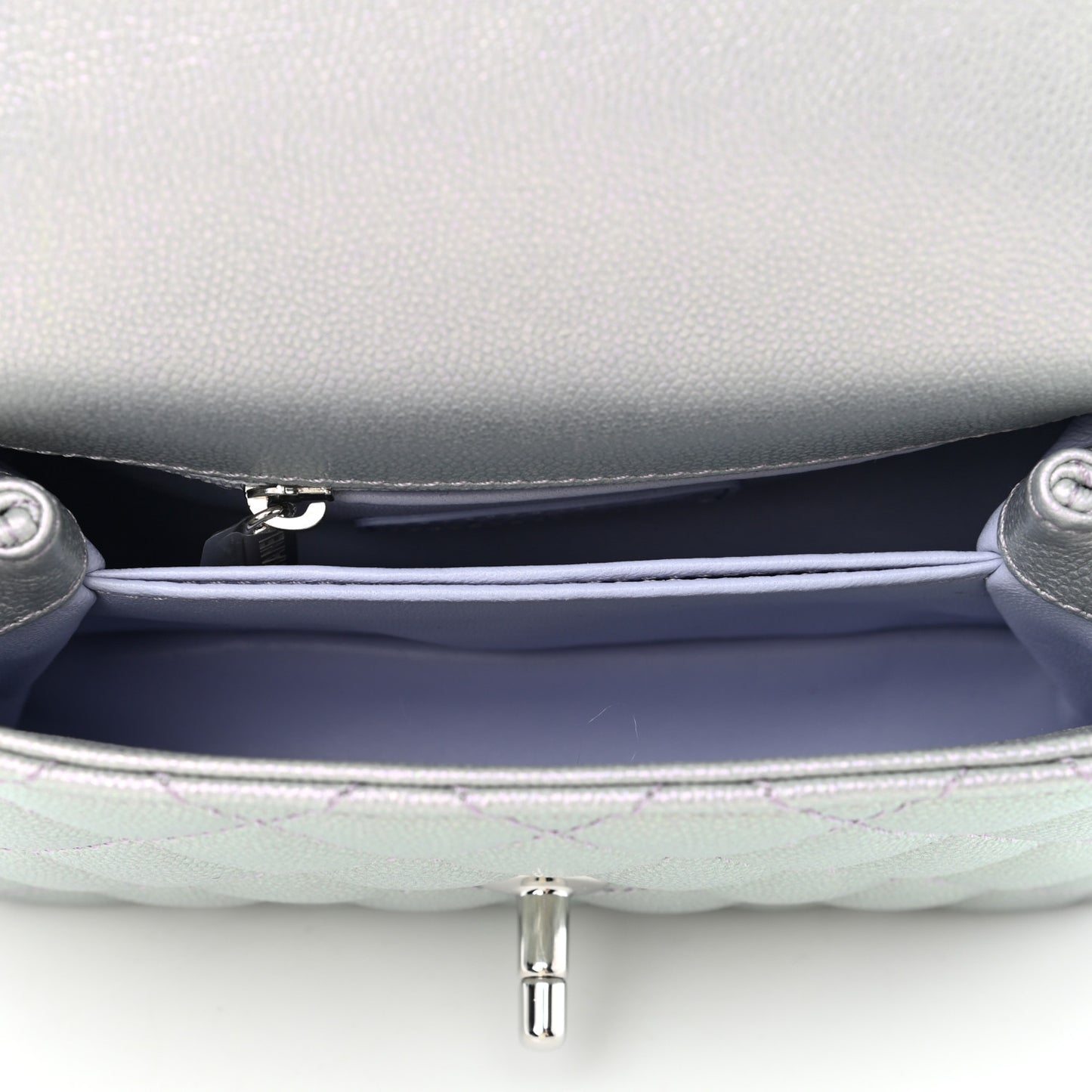 Iridescent Caviar Quilted Extra Mini Coco Handle Flap Purple