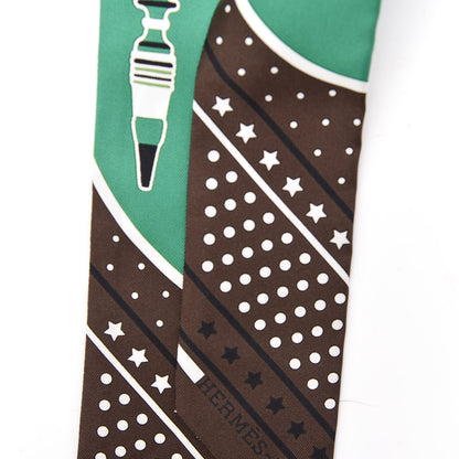 Hermes Silk Les Flacons Bandana Twilly Marron Vert Blanc 6 of 6