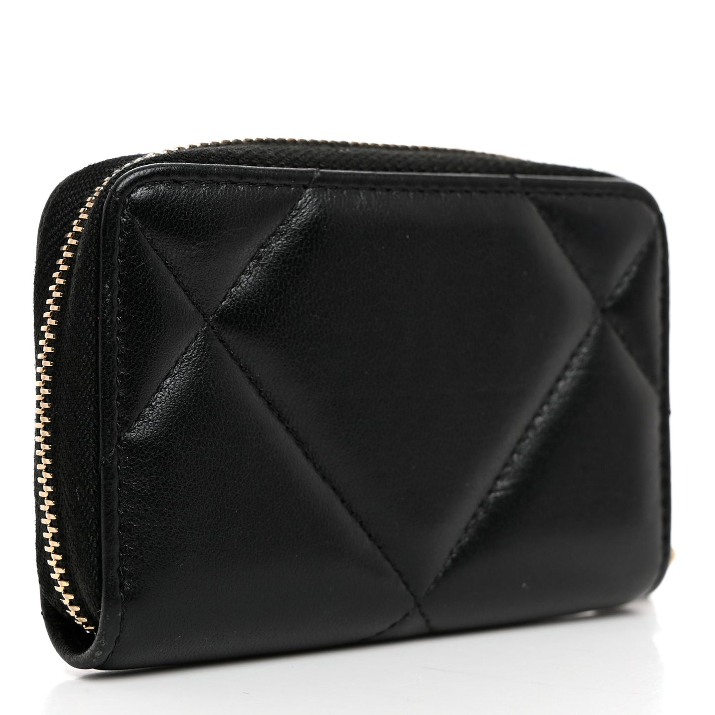 Lambskin Quilted Chanel 19 Zip Around Coin Purse Wallet Black