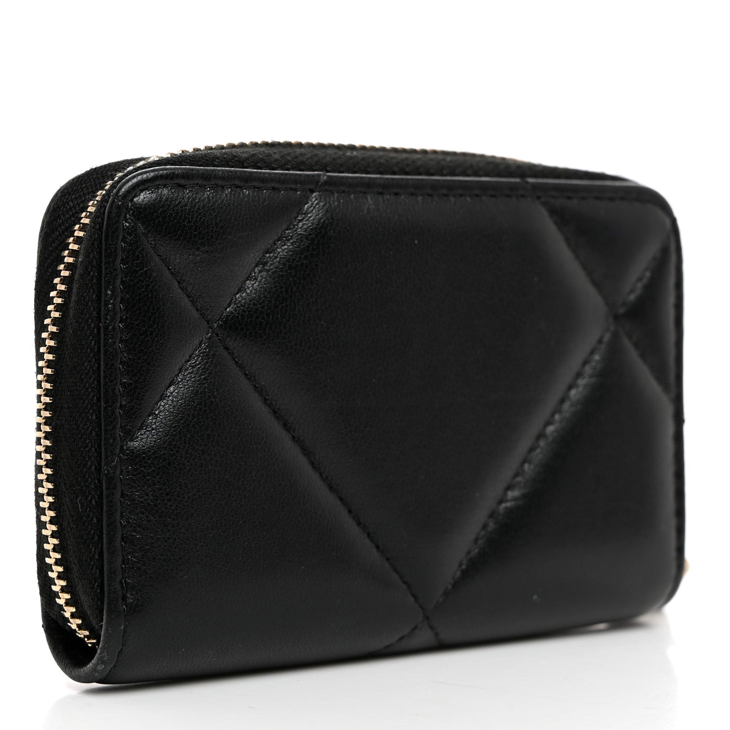 Chanel Lambskin Quilted Chanel 19 Zip Around Coin Purse Wallet Black 3 of 8