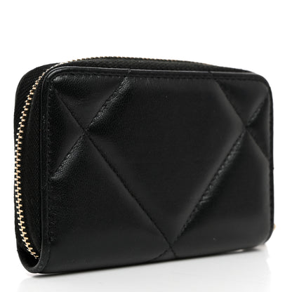 Chanel Lambskin Quilted Chanel 19 Zip Around Coin Purse Wallet Black 3 of 8