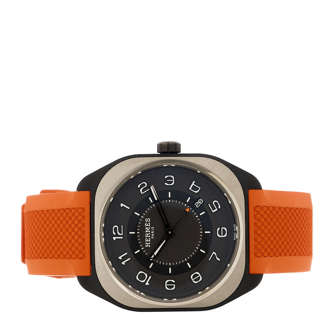 Hermes DLC Coated Titanium Rubber 39mm H08 Automatic Watch Orange 2 of 6