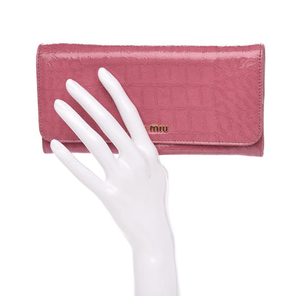 Miu Miu Patent Embossed Crocodile Continental Wallet Pink 2 of 9