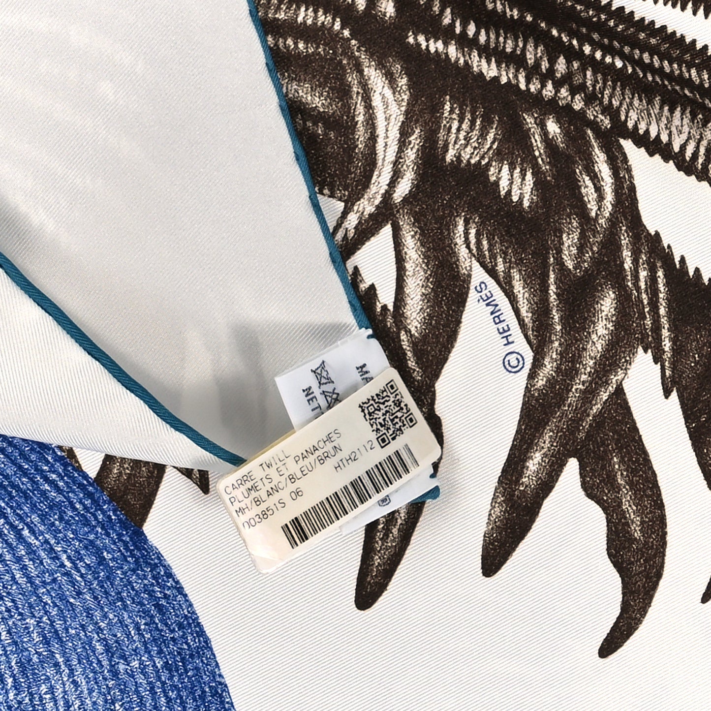 Silk Plumets Et Panaches Scarf 90 White Bleu Brun