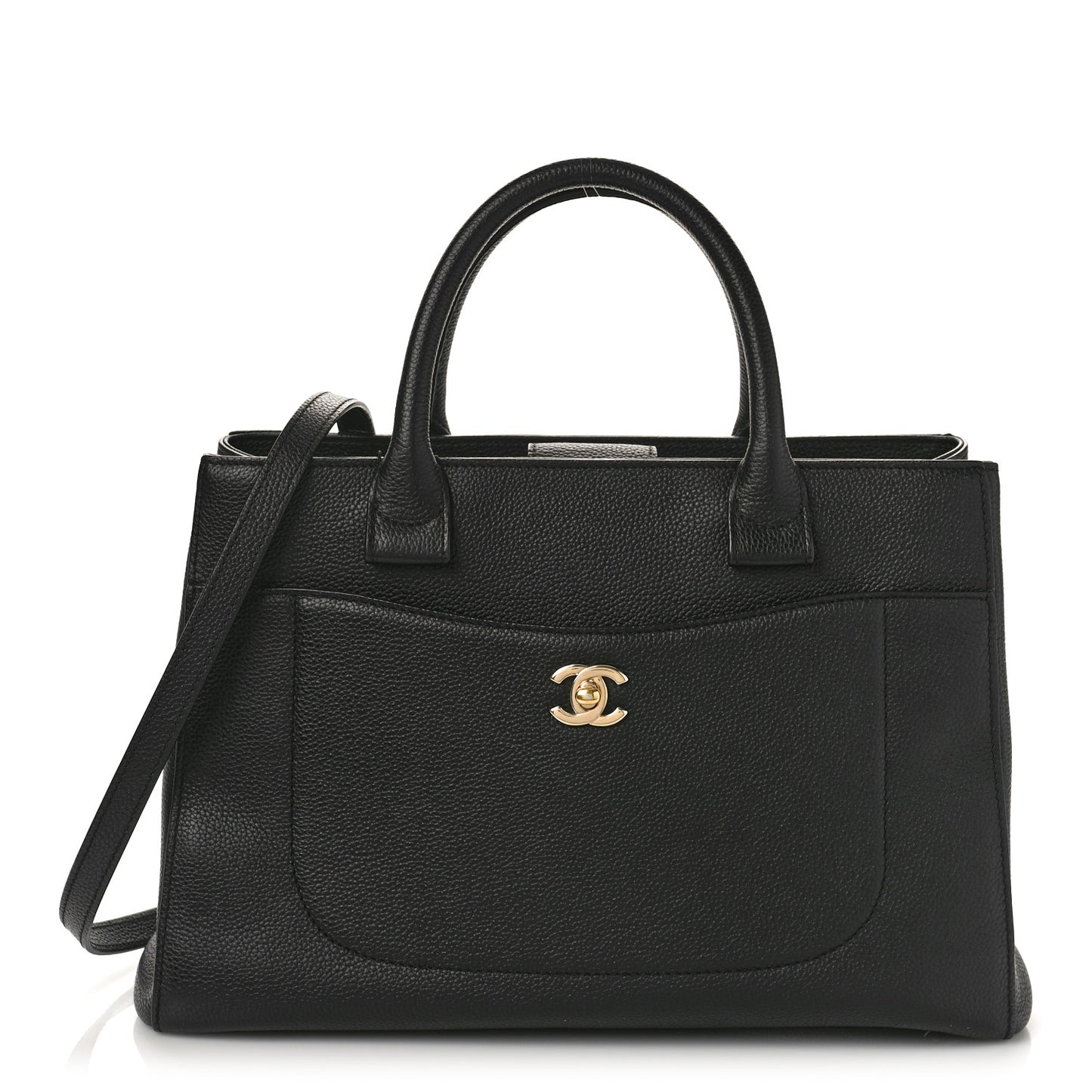 Grained Calfskin Small Neo Executive Shopper Tote Black