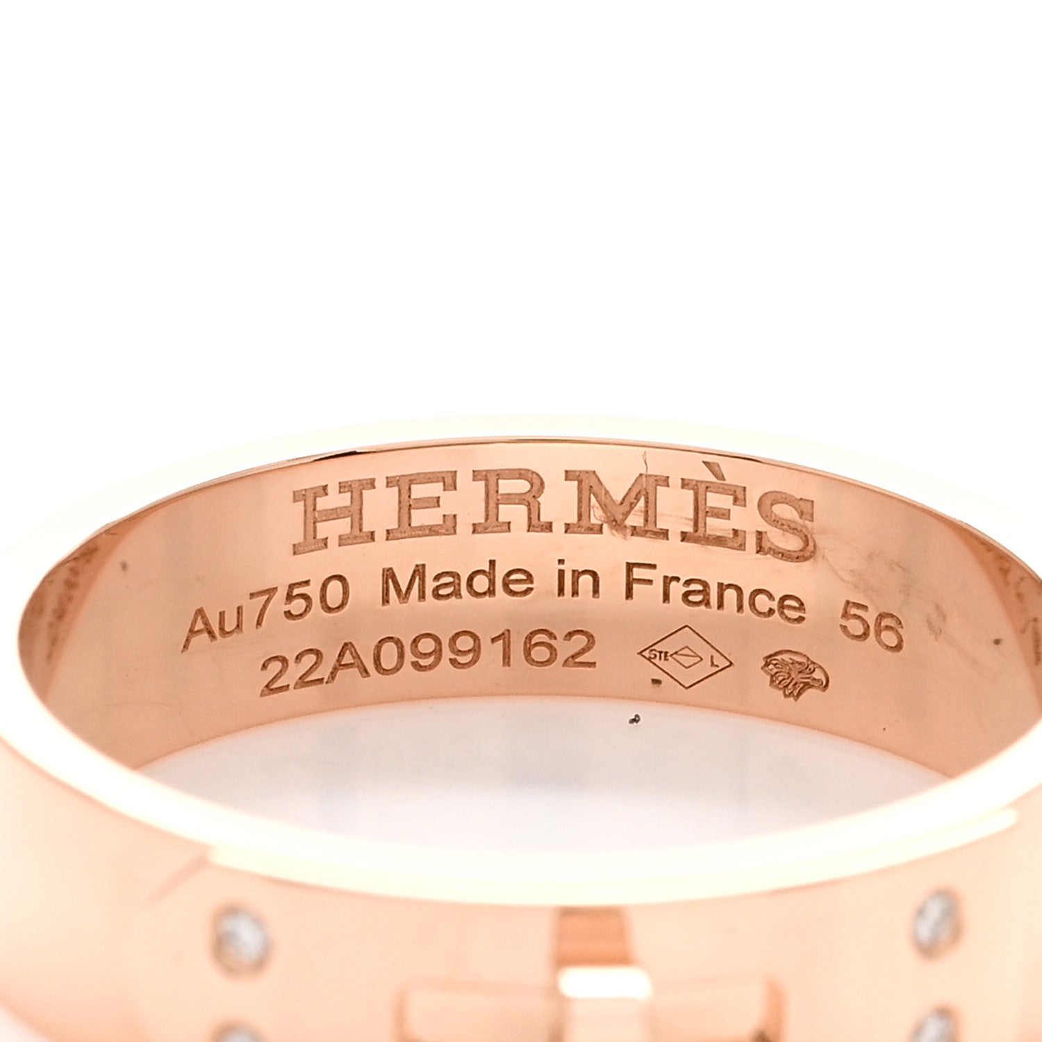 Hermes 18K Rose Gold Diamond PM Kelly Ring 56 7.5 4 of 5