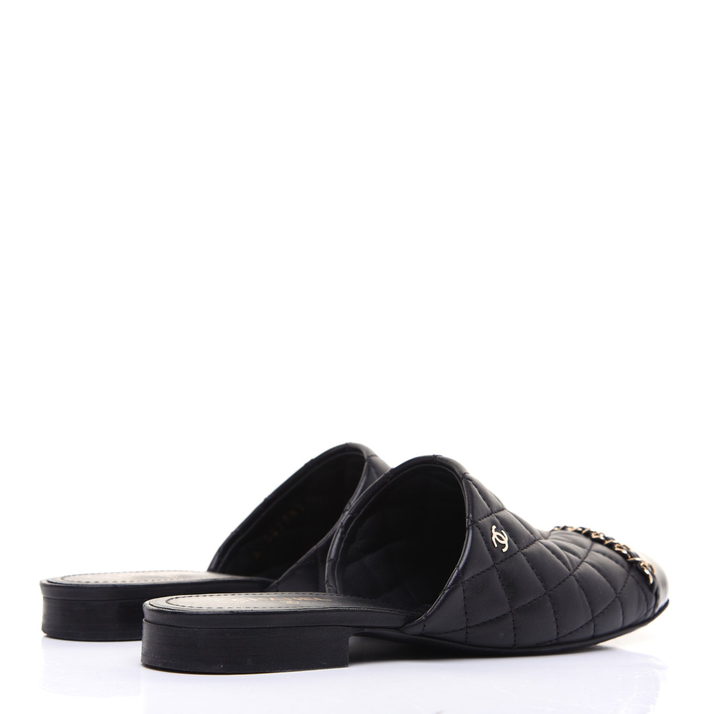 Lambskin Patent Quilted Chain Mules 37.5 Black