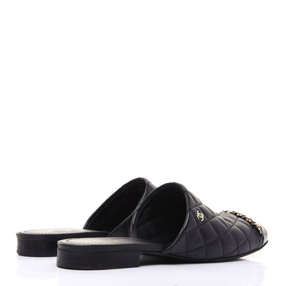 Chanel Lambskin Patent Quilted Chain Mules 37.5 Black 4 of 16