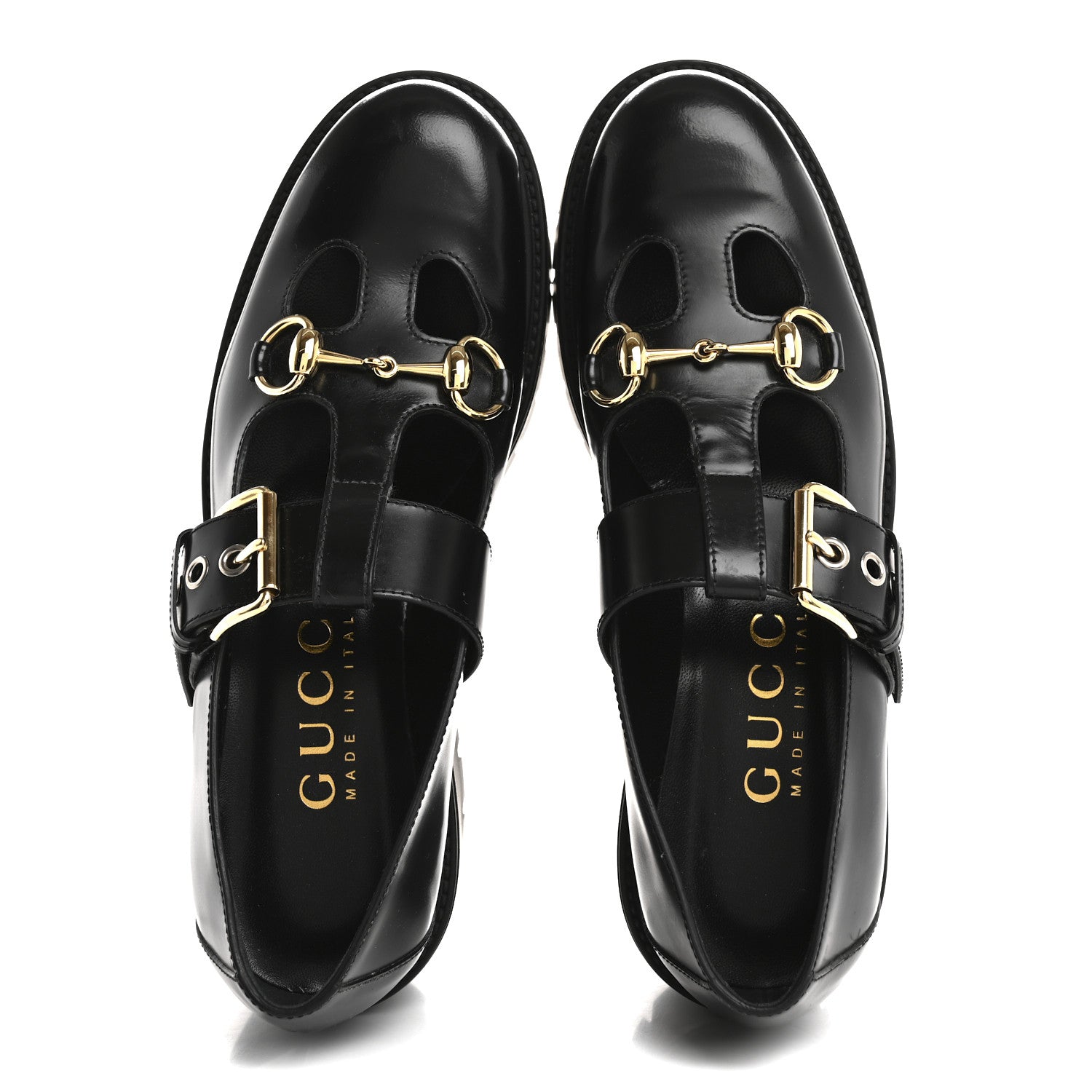Gucci Calfskin Womens Horsebit Platform Chunky Lug Sole Mary Jane 40mm Loafers 38 Black 2 of 10