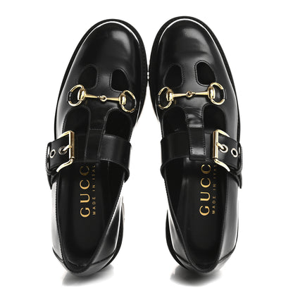 Gucci Calfskin Womens Horsebit Platform Chunky Lug Sole Mary Jane 40mm Loafers 38 Black 2 of 10