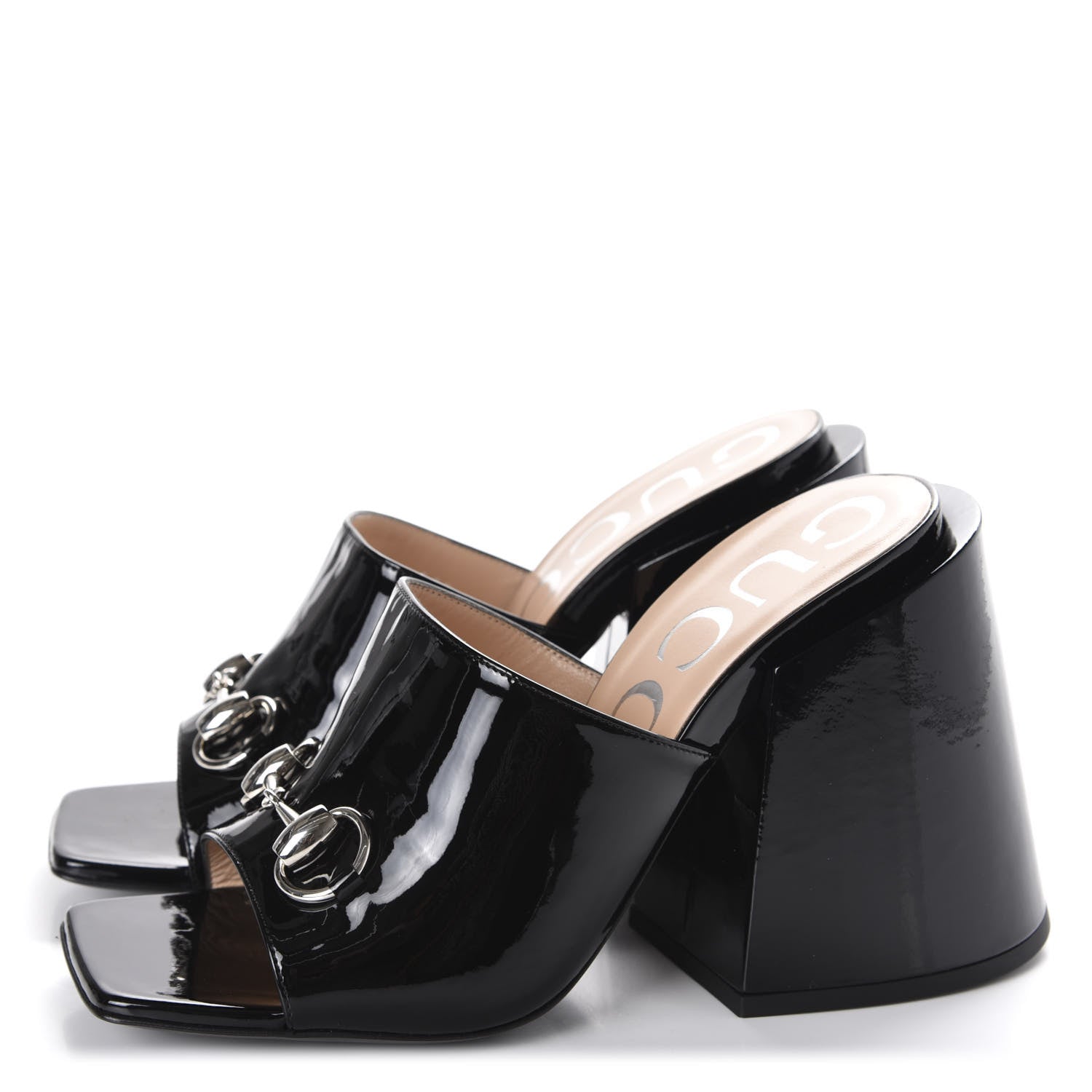 Gucci Patent Lexi Horsebit High-Heel Slide Sandals 38 Black 3 of 10