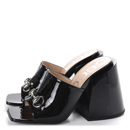 Gucci Patent Lexi Horsebit High-Heel Slide Sandals 38 Black 3 of 10