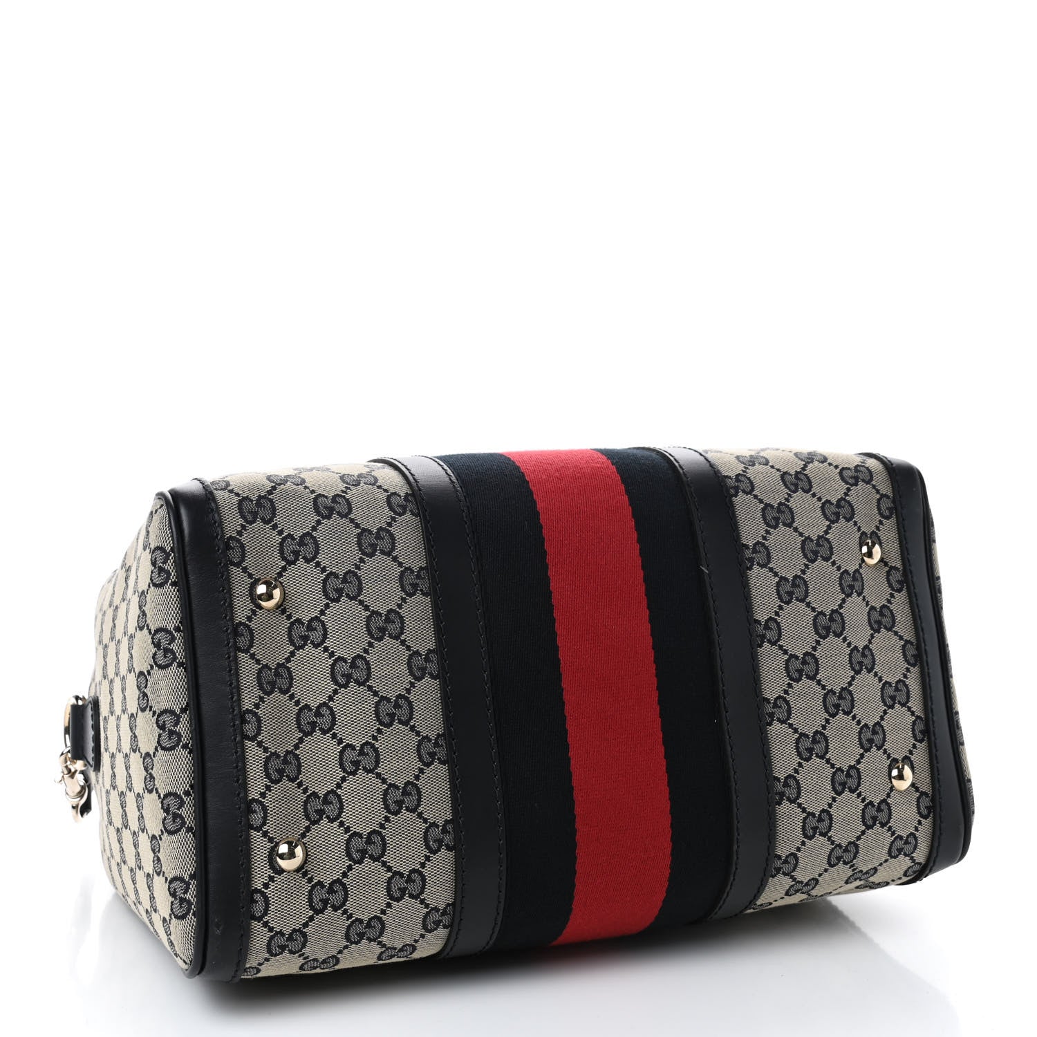 Gucci Monogram Selleria Calfskin Vintage Web Medium Boston Beige Blue 3 of 4