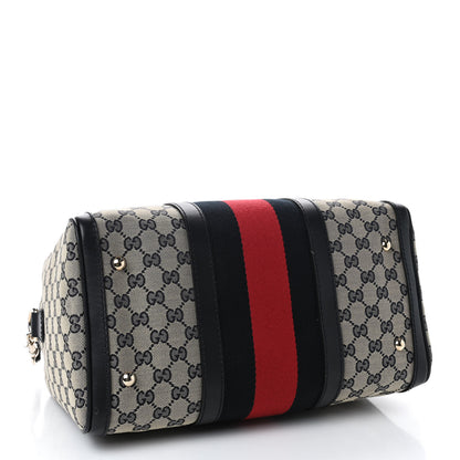 Gucci Monogram Selleria Calfskin Vintage Web Medium Boston Beige Blue 3 of 4