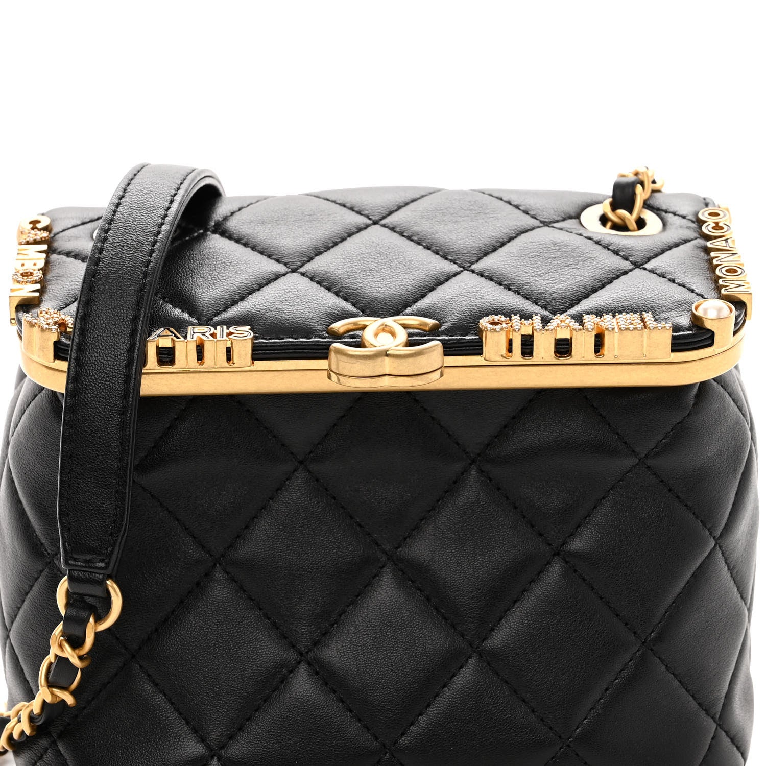 Chanel Lambskin Enamel Strass Quilted Mini Paris Monaco Kiss Lock Vanity Black 8 of 11