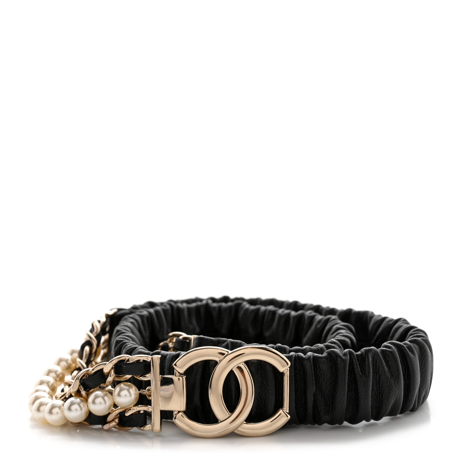 Chanel Lambskin CC Pearl Chain Belt Black 85 34 1 of 5