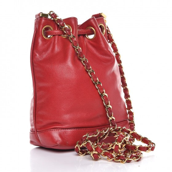 Chanel Lambskin Drawstring CC Shoulder Bag Red 3 of 8