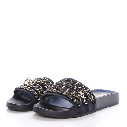 Chanel Canvas Chain Flat Sandals 36 Marine 3 of 10