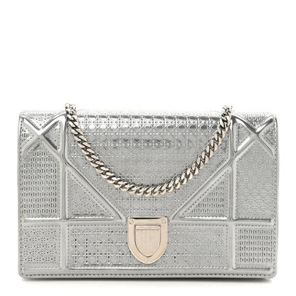 Christian Dior Metallic Patent Micro-Cannage Diorama Wallet on Chain Pouch Silver 1 of 13