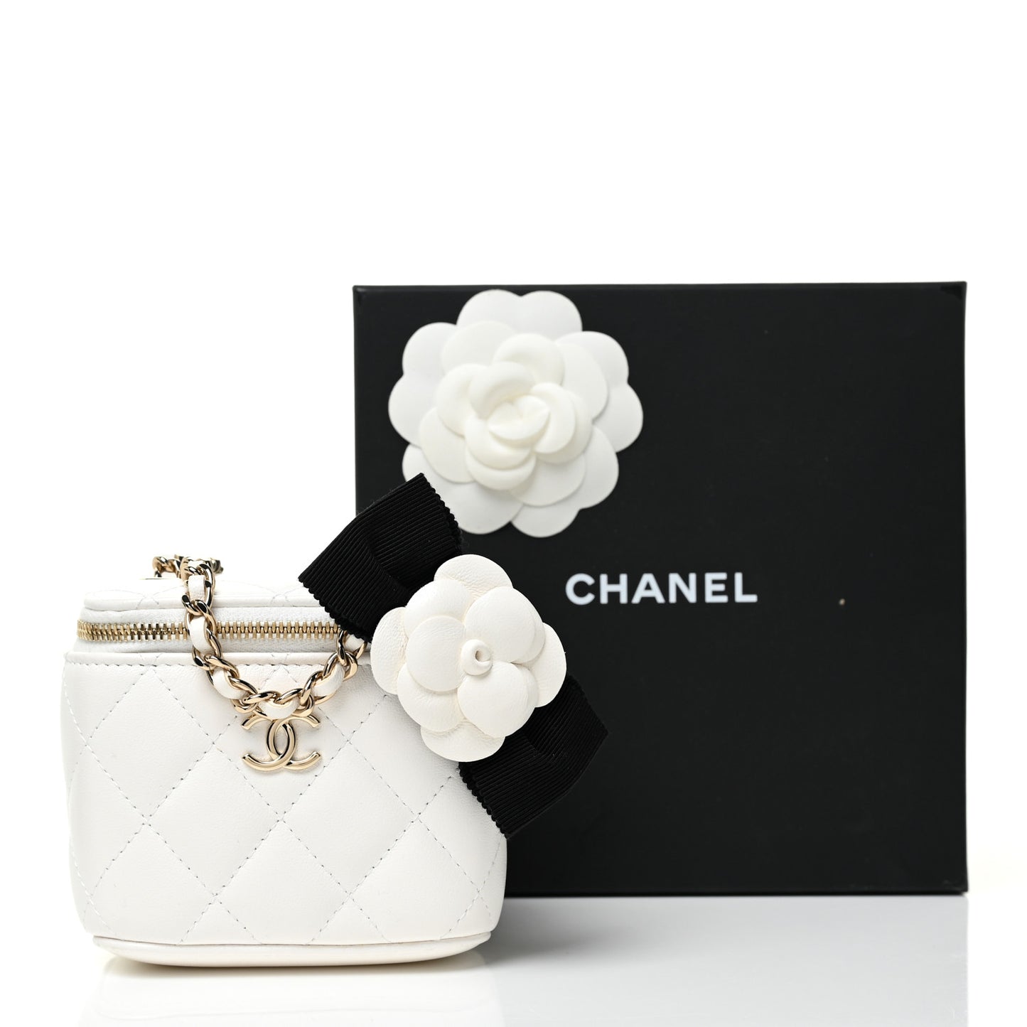 Lambskin Quilted My Chanel Lady Vanity Case With Chain White
