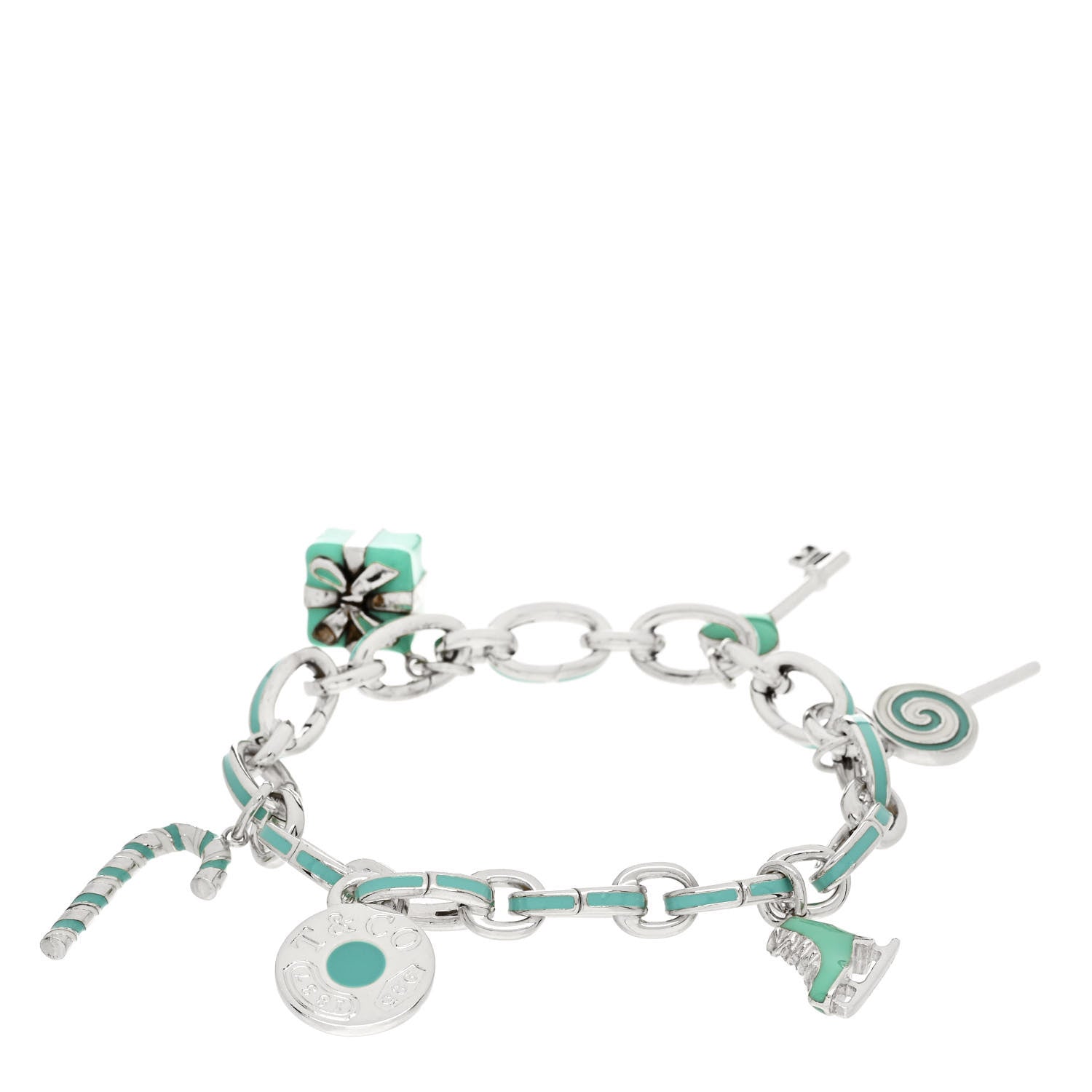 Tiffany Sterling Silver Enamel Clasping Link 6 Charm Bracelet Blue 2 of 3