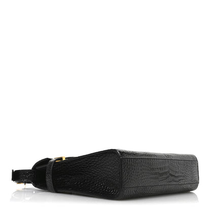 Saint Laurent Shiny Calfskin Crocodile Embossed Manhattan Baguette Black 4 of 10
