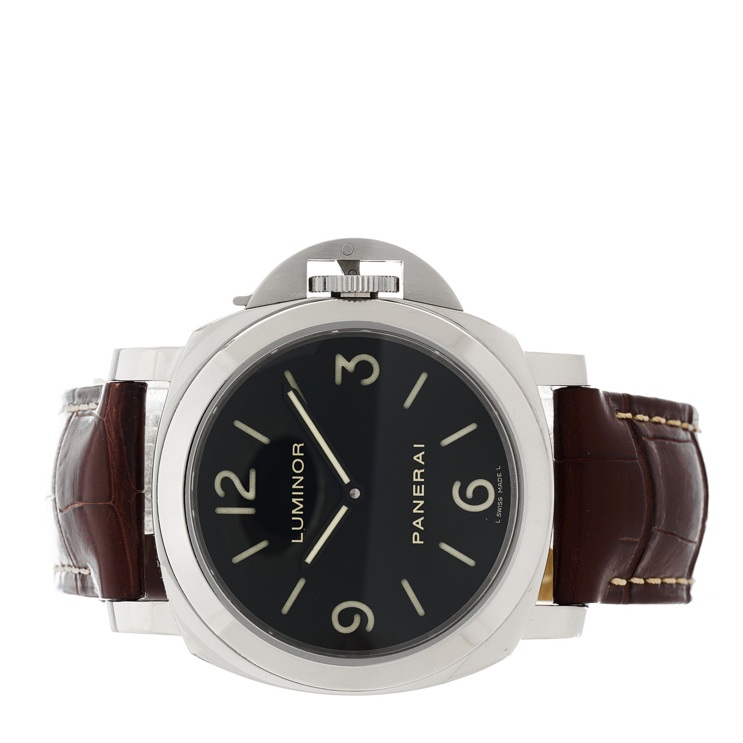 Panerai Stainless Steel Alligator 44mm Luminor Base Manual Winding Watch Black PAM00112 2 of 6
