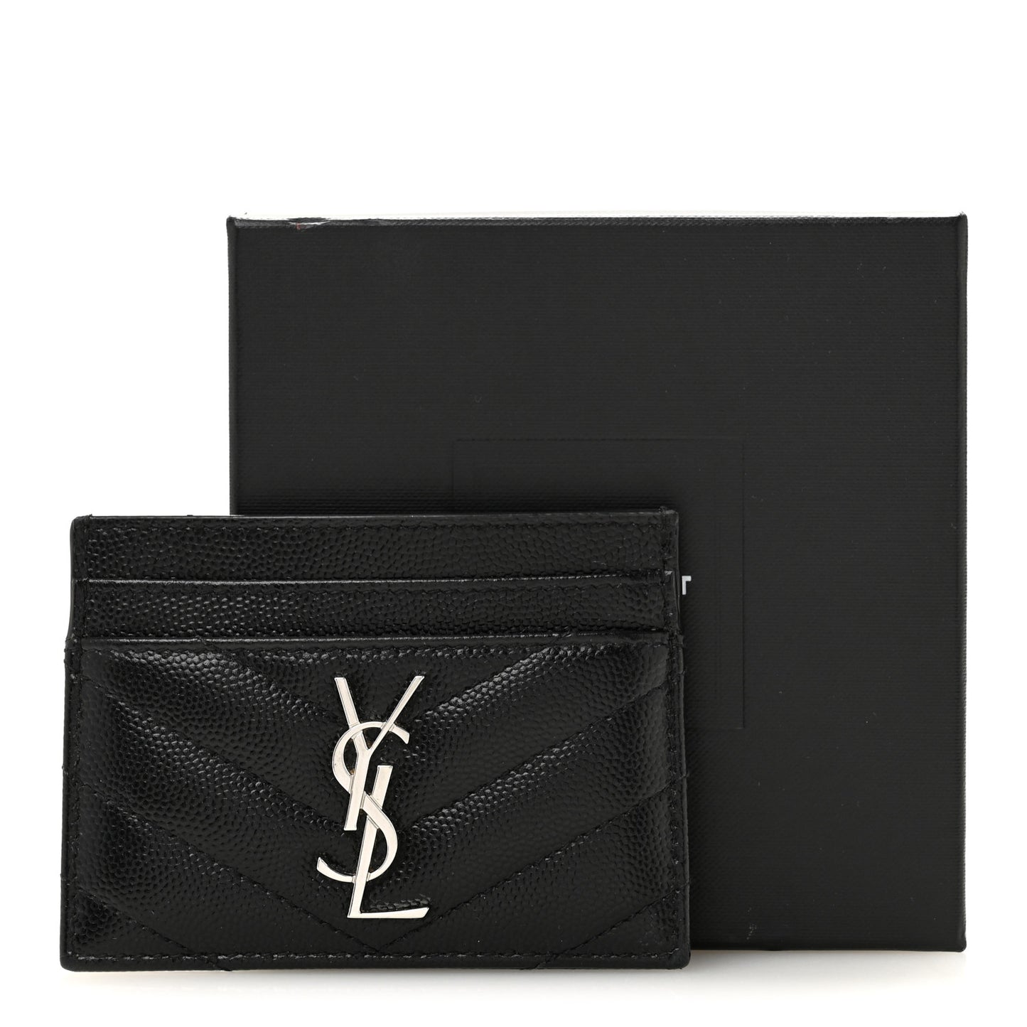 Grain De Poudre Matelasse Chevron Monogram Credit Card Case Black
