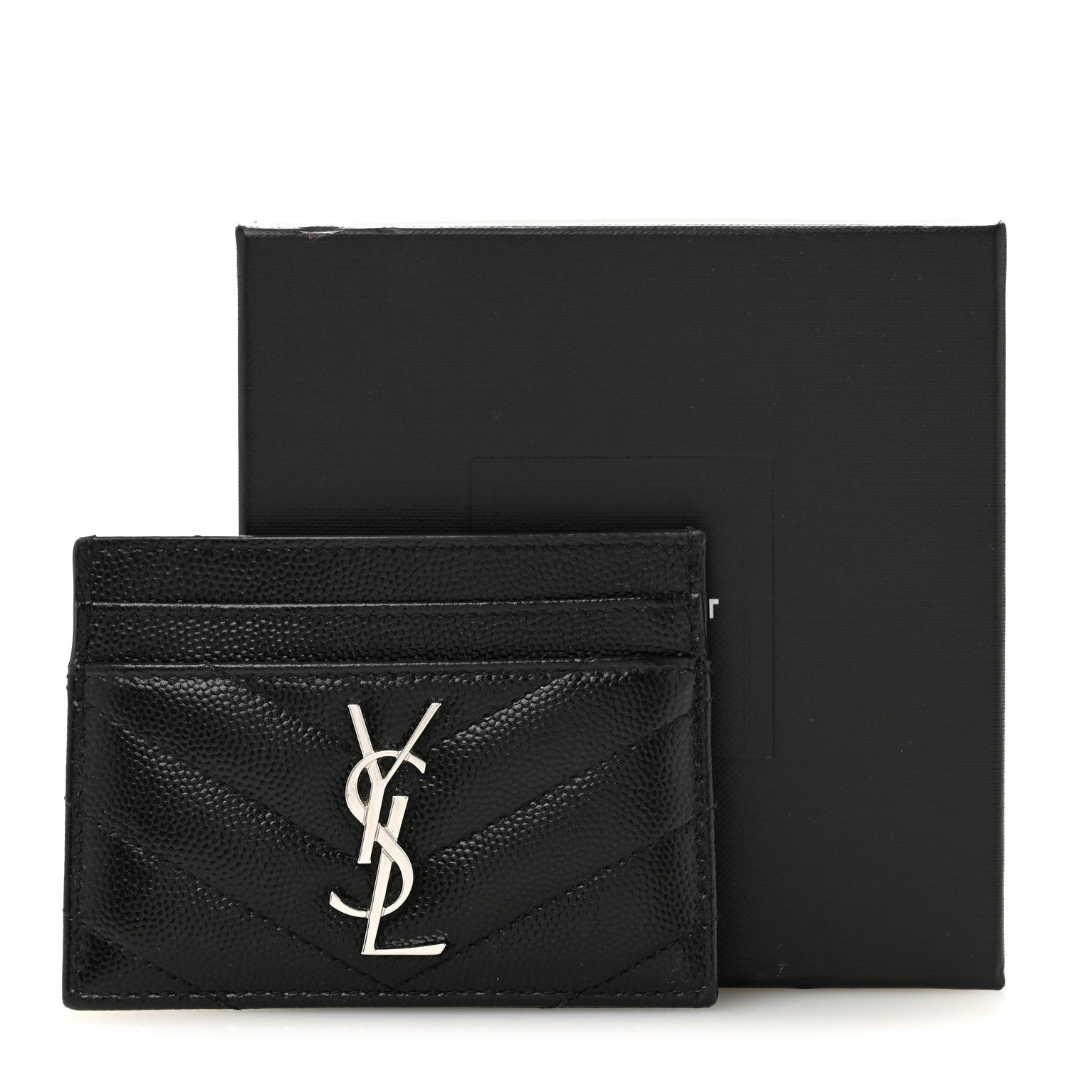 Saint Laurent Grain De Poudre Matelasse Chevron Monogram Credit Card Case Black 11 of 11