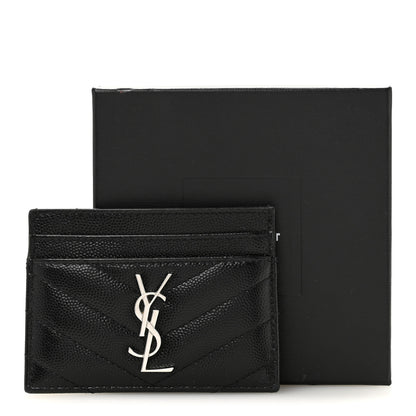Saint Laurent Grain De Poudre Matelasse Chevron Monogram Credit Card Case Black 11 of 11
