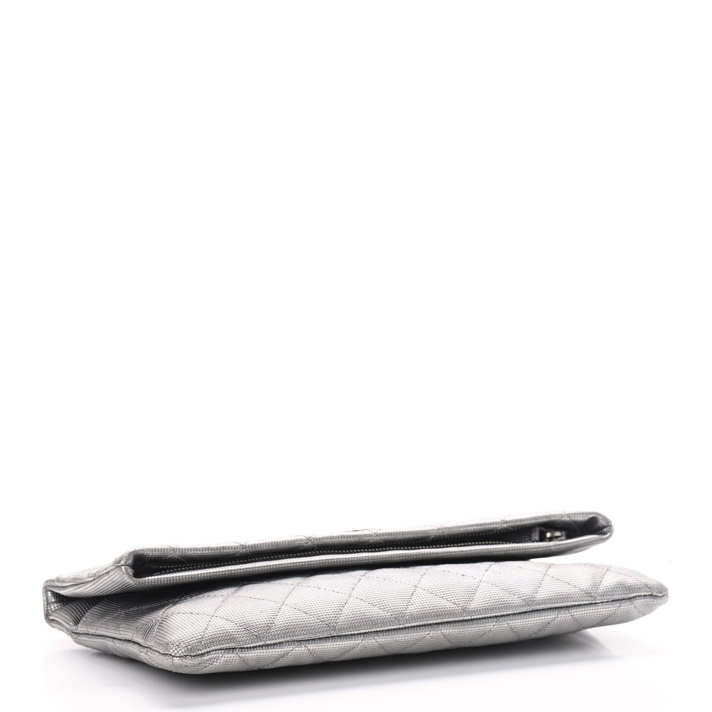 Metallic Calfskin Quilted Pixel Effect CC Beauty Clutch Silver