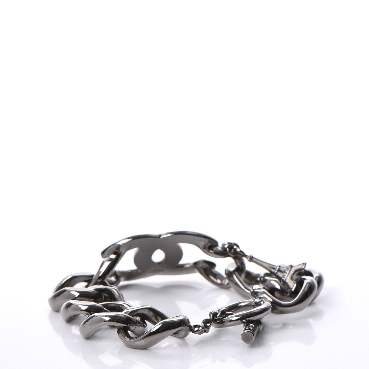 Chanel Enamel CC Eiffel Tower Charm Bracelet Dark Silver 4 of 8