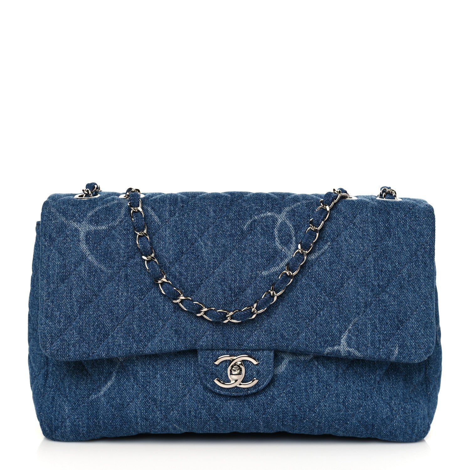 Chanel Denim Quilted CC Print Jumbo Single Flap Blue 1 of 8