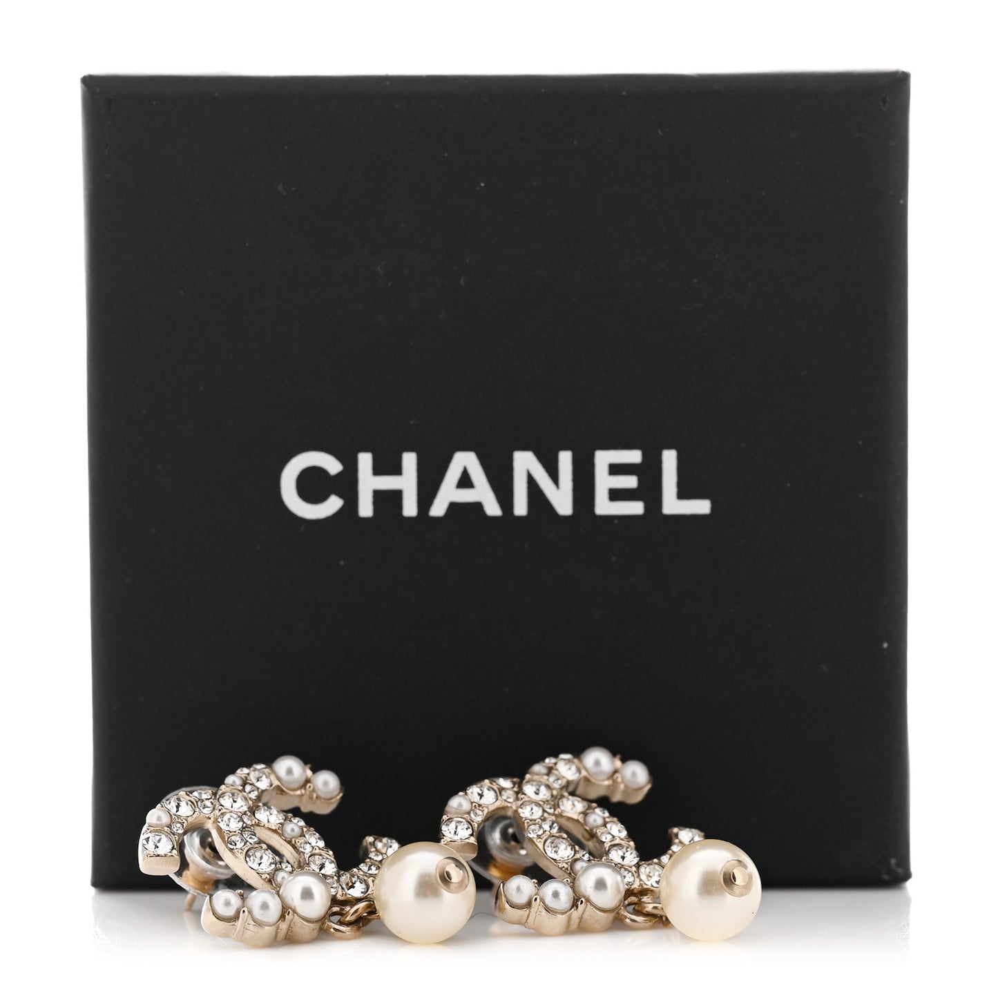 Crystal Pearl CC Drop Earrings Gold Pearly White