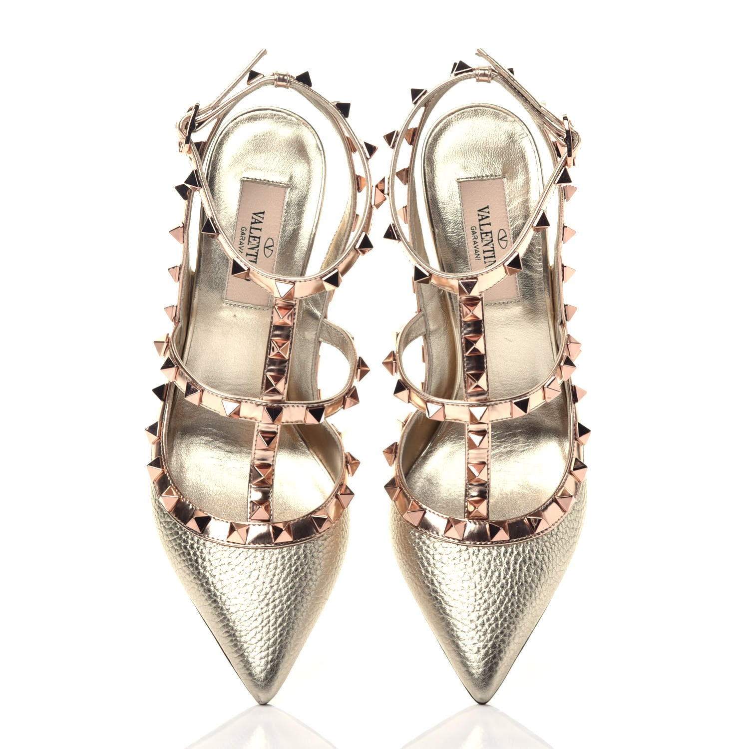 Valentino Garavani Metallic Pebbled Calfskin Rockstud Ankle Strap 100mm Pumps 36.5 Rame Sahara 5 of 9
