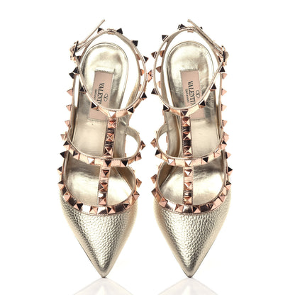 Valentino Garavani Metallic Pebbled Calfskin Rockstud Ankle Strap 100mm Pumps 36.5 Rame Sahara 5 of 9