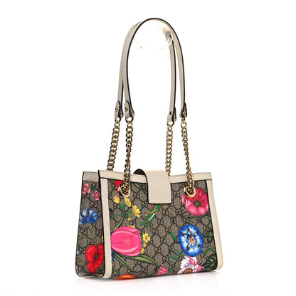 Gucci GG Supreme Monogram Flora Textured Calfskin Small Padlock Tote Beige Ebony Multicolor Mystic White 3 of 10