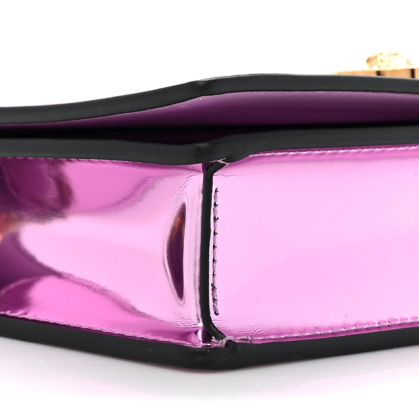 Metallic Calfskin Crystal Medusa Clutch With Chain Pink