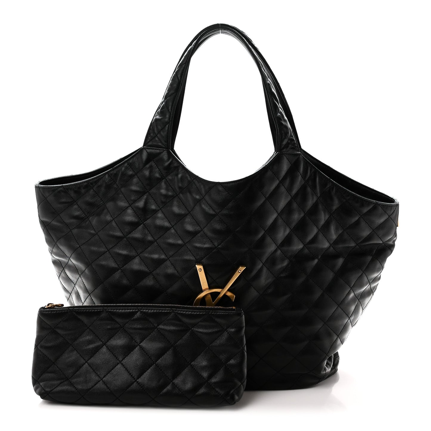 Lambskin Quilted Maxi Icare Shopping Tote Black
