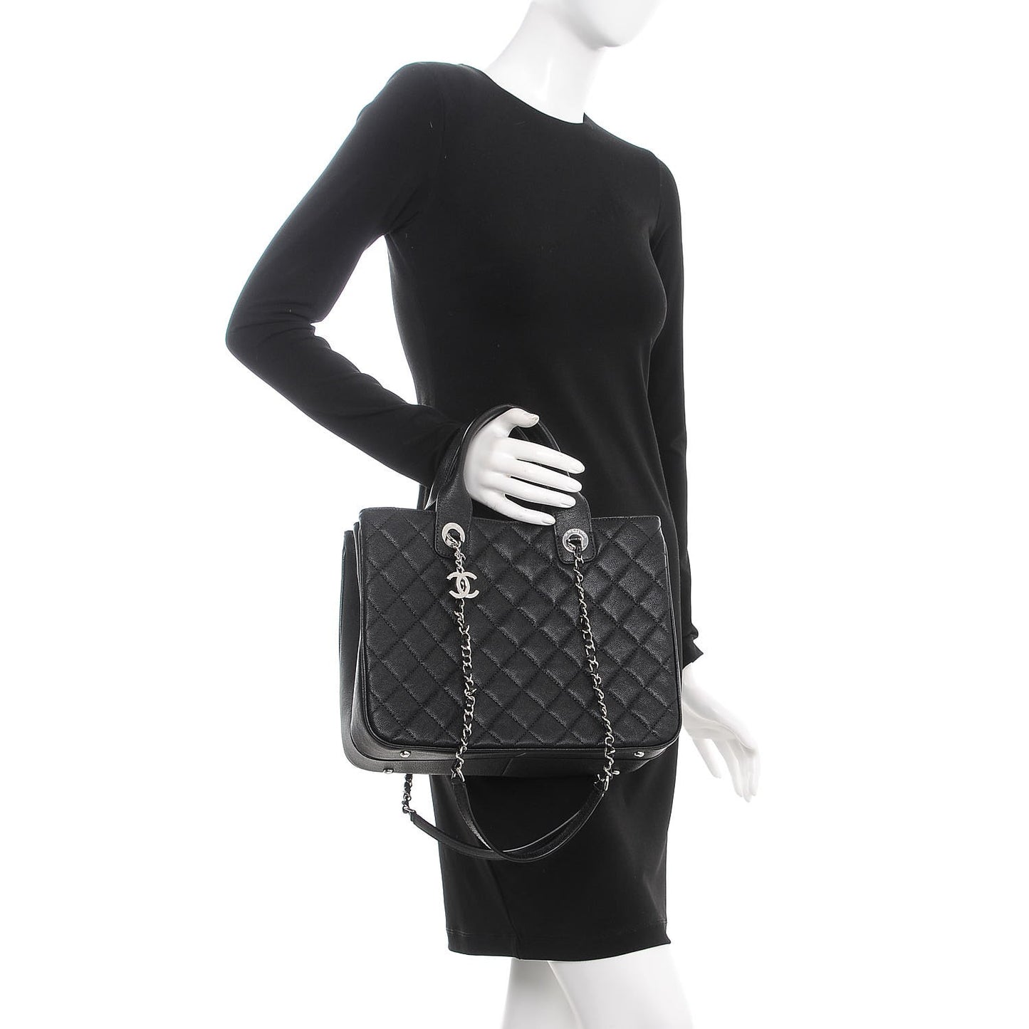 Caviar Quilted Urban Companion Top Handle Shopping Tote Black
