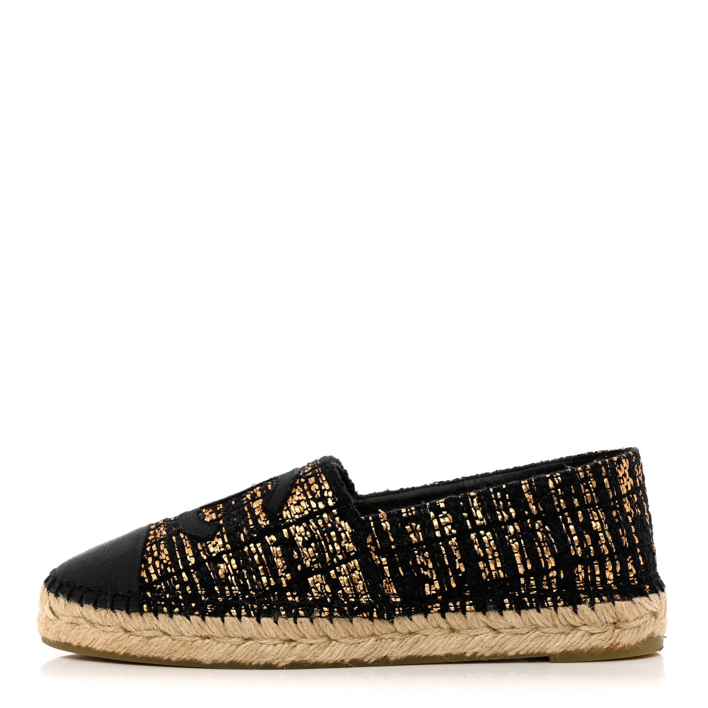 Metallic Tweed Grosgrain CC Espadrilles 38 Gold Black